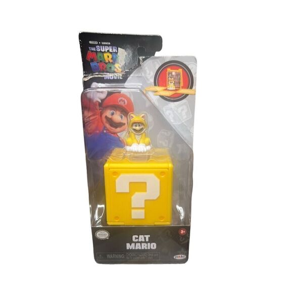 Nintendo Super Mario Bros Movie Cat Mario Mini Figure With Question Block - Picture 1 of 2